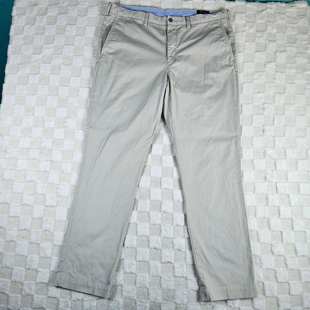 Polo Ralph Lauren Mens 38x32 Tan Khaki Stretch Straight Fit Chino Pants Twill